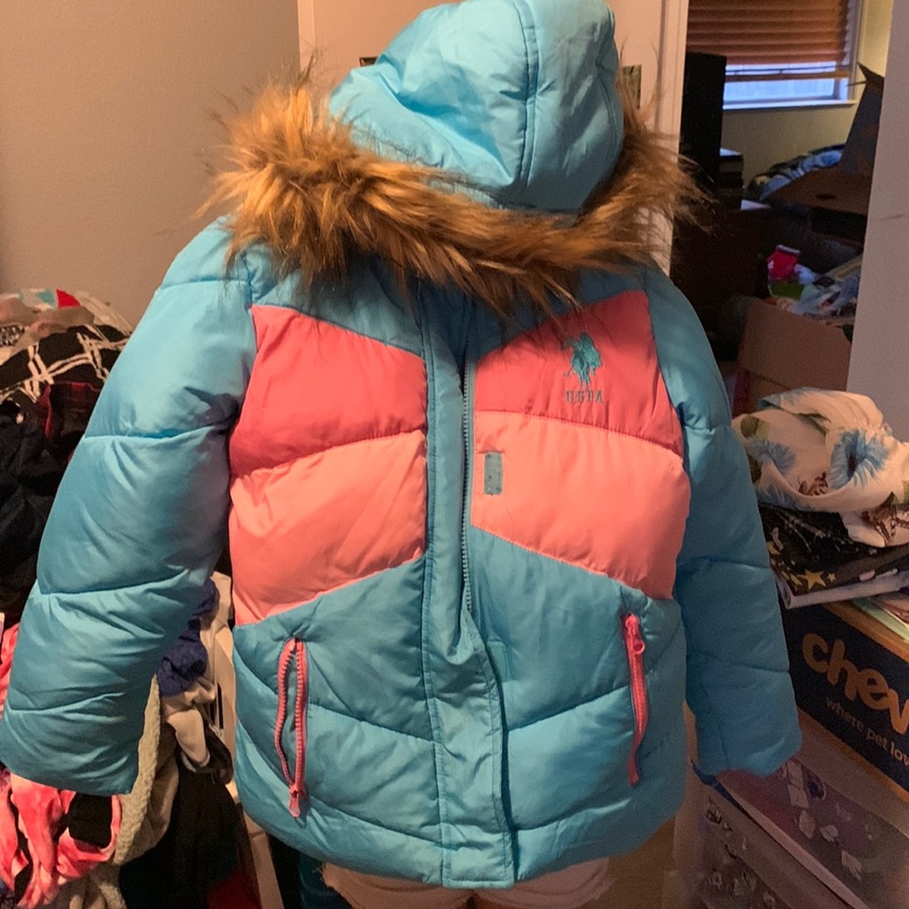 Blue/pink us polo association snow jacket size 7/8